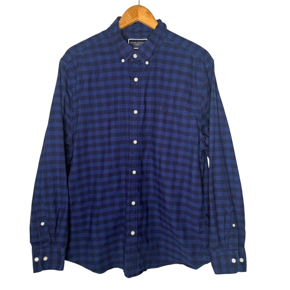 Charles Tyrwhitt Men Blue‎ Gingham Plaid Slim Fit Button Down Shirt Size XL